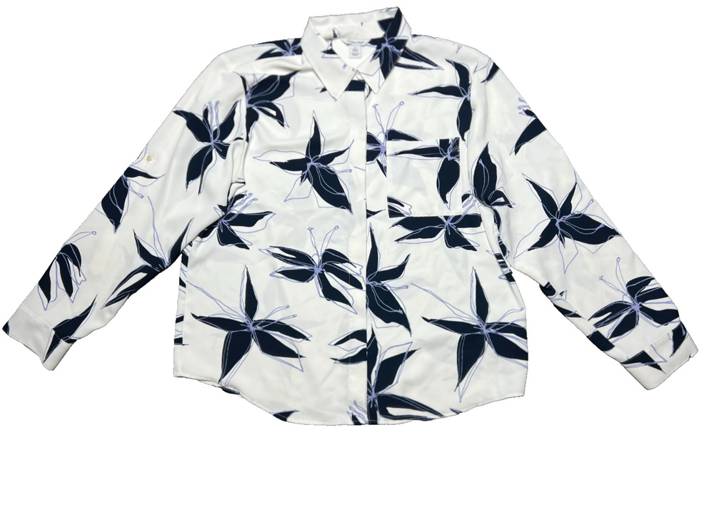 Calvin Klein Women's Floral Button Up Long Sleeve Shirt Top Blouse Size Large